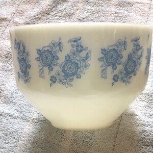 Fire King Milk Glass Bowl -  Blue Flower Design - Hard to Find